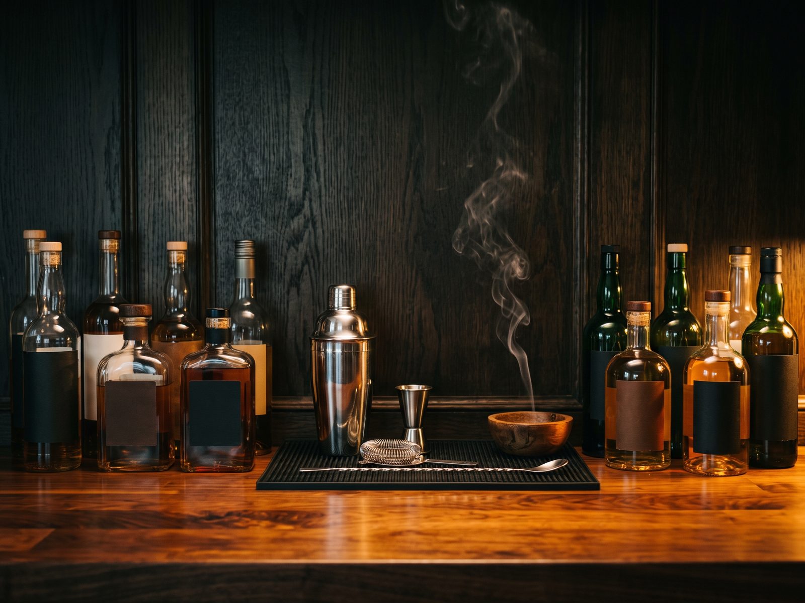 Bottles and bar tools at the club